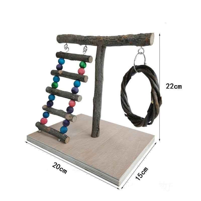 Solid Wood Parrot Station Frame Training Bird Shelf Parrot Toys  -  - Pets Crazy Shops -