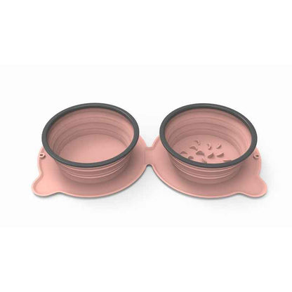 Portable Silicone Double Dog Food Bowls Foldable Non-Slip Cat Bowl Pet Travel Anti-Choking Feeding Bowl Outdoor  -  - Pets Crazy Shops -