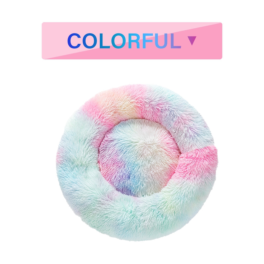 Fluffy Donut Dog Bed  Warm Soft Long Plush Pet Cushion Dog House Cat  Bed Washable Pet Sofa Mat Calming Samll Large Dog Beds  -  - Pets Crazy Shops -