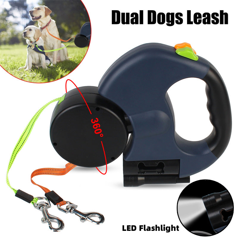 Retractable Dog Leash For Small Dogs Reflective Dual Pet Leash Lead 360 Swivel No Double Dog Walking Leash With Lights Pet Products  -  - Pets Crazy Shops -