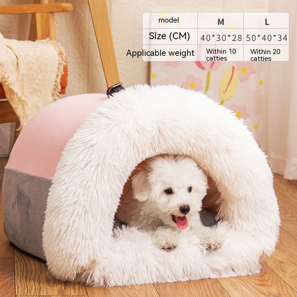 Plush Pet Nest Bed | Warm & Cosy Dog & Cat House for Autumn & Winter