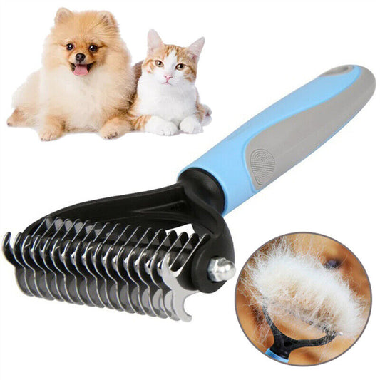 Grooming Brush For Pet Dog Cat Deshedding Tool Rake Comb Fur Remover Reduce 2-Side Dematting Tool For Dogs Cats Pets Grooming Brush Double Sided Shedding And Dematting Undercoat Rake Hair Removal Comb  -  - Pets Crazy Shops -