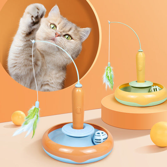 2 In 1 Pet Cat Toy With Feather For Self-play Cat Turntable Pets Supplies Cat Toy Toys Cats Items Products  -  - Pets Crazy Shops -