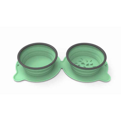 Portable Silicone Double Dog Food Bowls Foldable Non-Slip Cat Bowl Pet Travel Anti-Choking Feeding Bowl Outdoor  -  - Pets Crazy Shops -