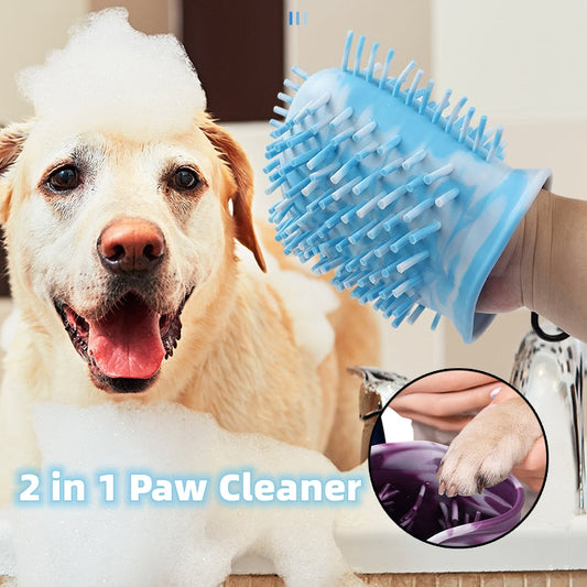 2-in-1 Dog Paw Cleaner Cup & Silicone Grooming Brush | Portable