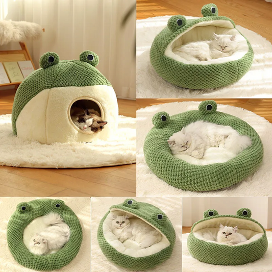 Pet Cat Dog Nest Little Frog Series Warm Plush Mat Autumn Winter Pet House Full Package Nest For Small Cats Dogs Within 5KG  -  - Pets Crazy Shops -