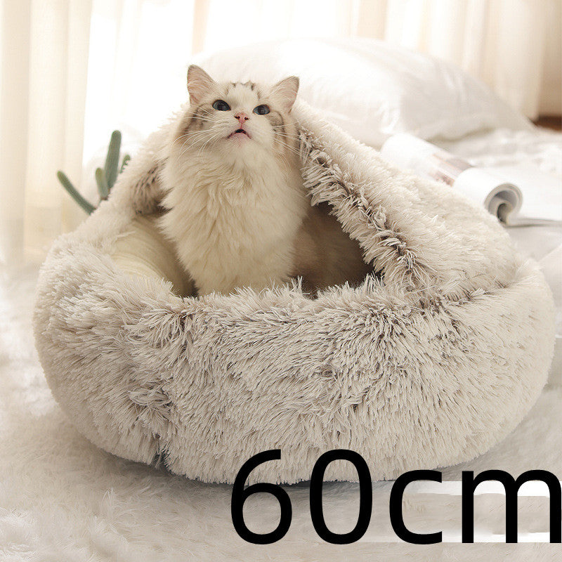2 In 1 Dog And Cat Bed Pet Winter Bed Round Plush Warm Bed House Soft Long Plush Pets Bed  -  - Pets Crazy Shops -