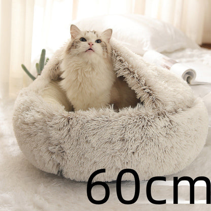 2 In 1 Dog And Cat Bed Pet Winter Bed Round Plush Warm Bed House Soft Long Plush Pets Bed  -  - Pets Crazy Shops -