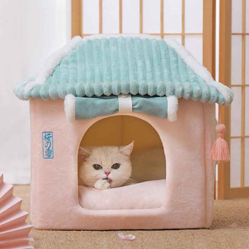 Cat House Removable And Washable Cat Bed Pet Supplies Enclosed Cat House Villa  -  - Pets Crazy Shops -