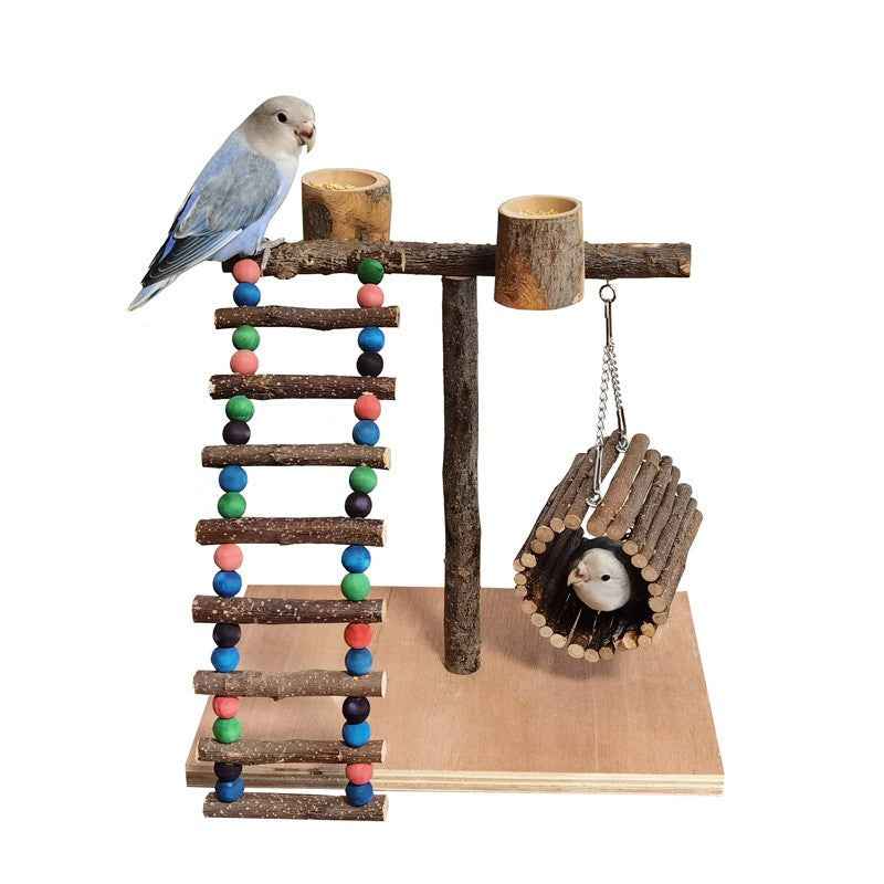 Solid Wood Parrot Station Frame Training Bird Shelf Parrot Toys  -  - Pets Crazy Shops -