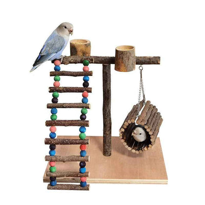Solid Wood Parrot Station Frame Training Bird Shelf Parrot Toys  -  - Pets Crazy Shops -