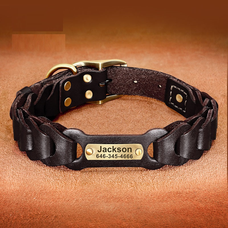 Dog Braided Leather Medium Large Dog Collar  -  - Pets Crazy Shops -