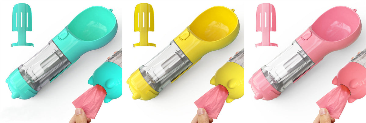 3-in-1 Portable Dog Water Bottle | Feeder Bowl & Waste Bag Dispenser