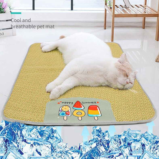 Pet Mat Ice Cool Grass Mat Dog's Nest Tengzhu Cooling Summer Pet's Nest Cat Sleeping Mat Anti Scratch Dog Bed Anti Moisture Dogs Cats Supplies Summer Pet Products  -  - Pets Crazy Shops -